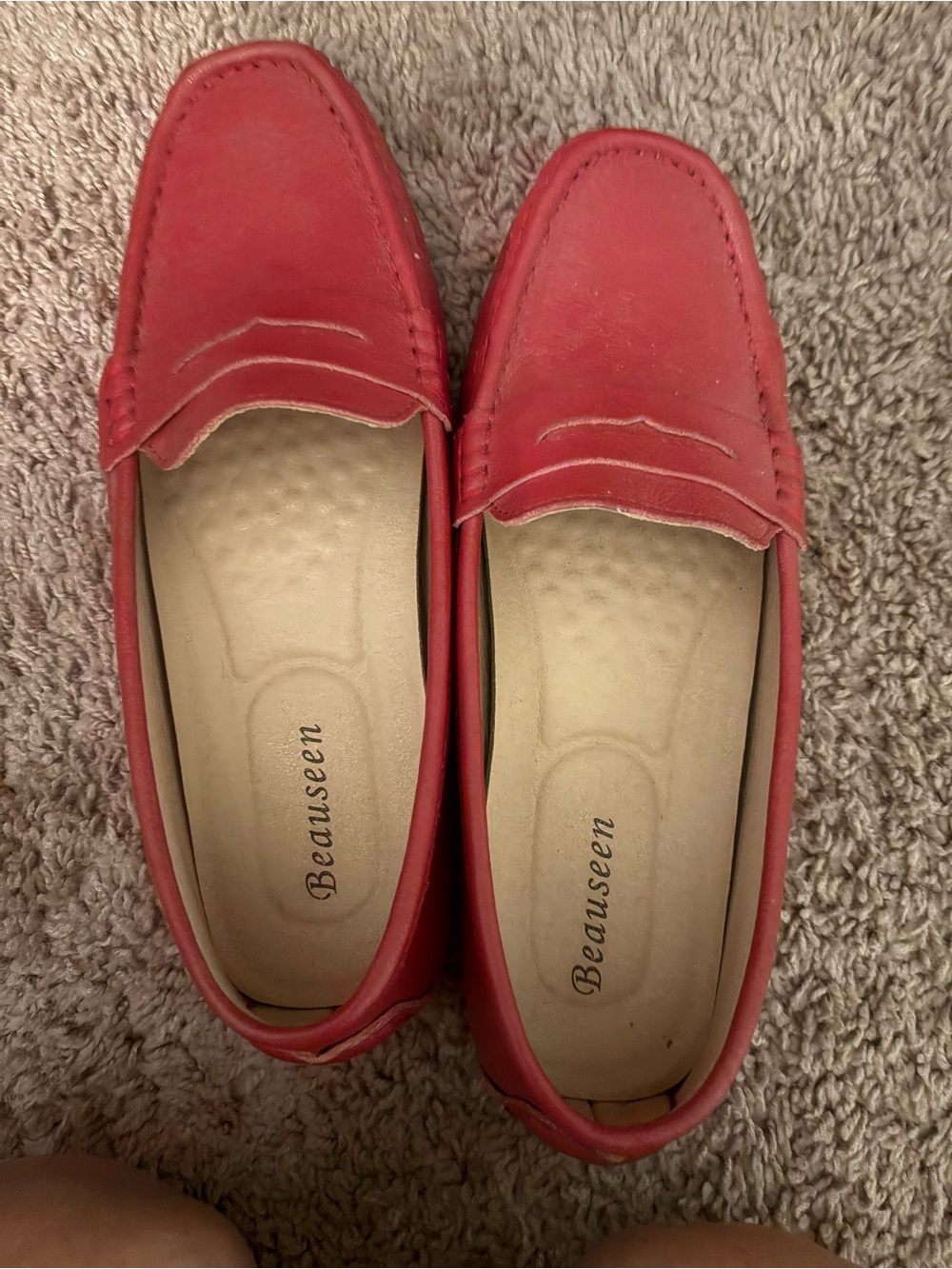 Women's Red Slip-On Loafers with Cushioned Insole